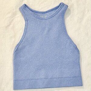 NEW NUX Light Blue High Neck Racerback Active Crop Top - Size: Small